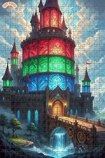 Teona Ahşap لغز خشبي مؤطر ذو طابقين بتصميم قلعة سحرية ملونة 500 قطعة 50x30