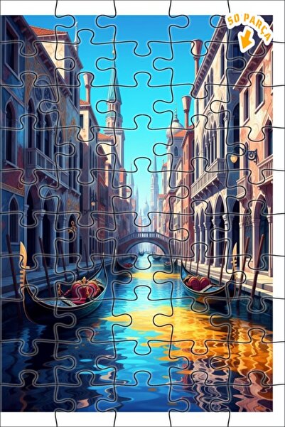 Teona Ahşap لغز خشبي بإطار ذو طابقين بمظهر لوحة زيتية لقنوات البندقية 50 قطعة...