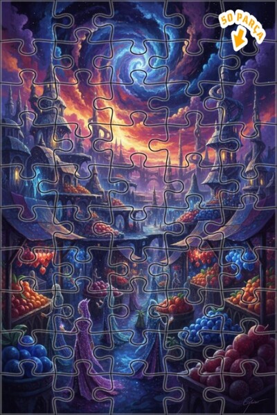 Teona Ahşap لغز خشبي بإطار مزدوج الطبقات بمظهر لوحة زيتية لسوق المدينة الخيال...