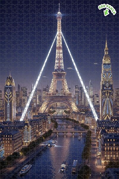 Teona Ahşap لغز خشبي بإطار ذو طابقين بمظهر لوحة زيتية يصور أضواء باريس المستق...