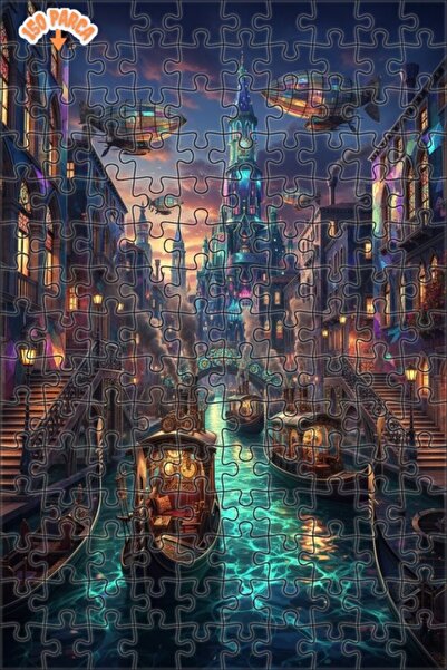 Teona Ahşap لغز خشبي مؤطر ذو طابقين بتصميم مدينة البندقية بالبخار مع رسم زيتي...