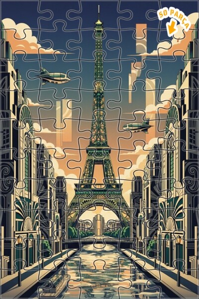 Teona Ahşap لوحة فنية بتصميم برج إيفل باريس على طراز الآرت ديكو، لوحة خشبية م...