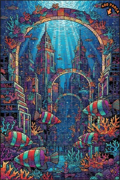 Teona Ahşap لغز خشبي بإطار ذو طابقين بمظهر لوحة زيتية لقصة مدينة تحت البحر 40...