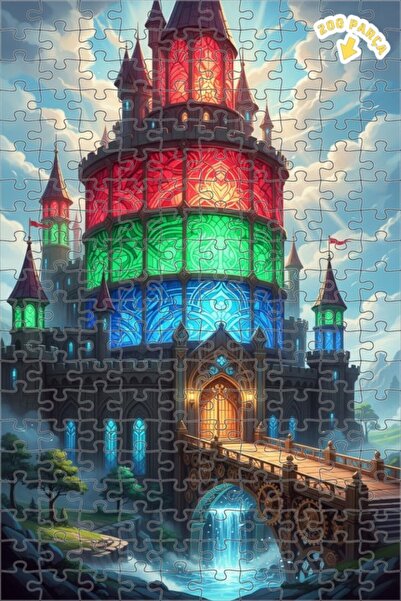 Teona Ahşap لوحة فنية خشبية مؤطرة على شكل قلعة سحرية ملونة مكونة من طابقين 20...