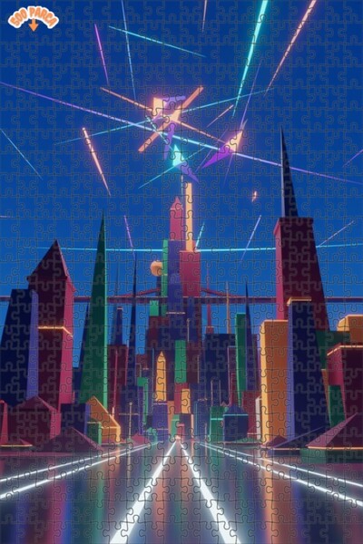 Teona Ahşap أضواء المدينة المستقبلية ذات المظهر الزيتي، لغز خشبي بإطار مزدوج ...