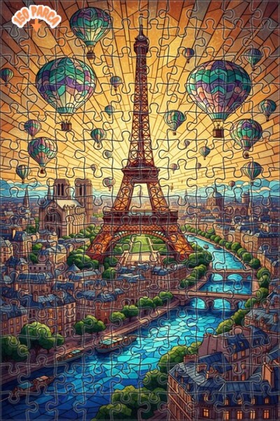 Teona Ahşap لغز خشبي بإطار من طابقين بتصميم باريس دريم مع زجاج ملون 150 قطعة ...