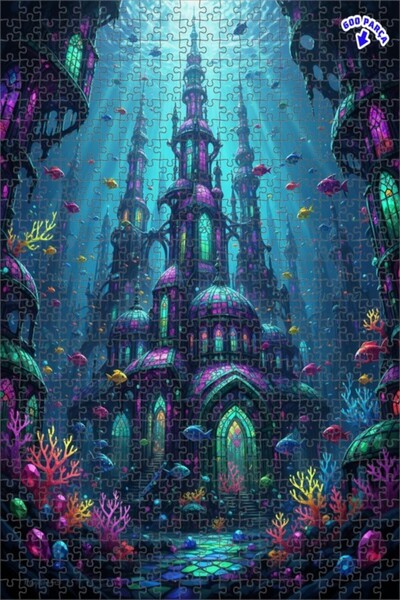 Teona Ahşap لغز خشبي مؤطر ذو طابقين على شكل قلعة غواصة سحرية بتصميم لوحة زيتي...