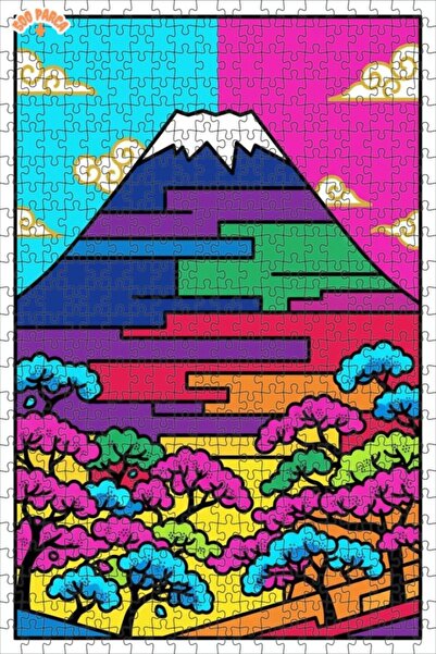 Teona Ahşap لغز فني ياباني مستوحى من جبل فوجي الملون بمظهر لوحة زيتية 500 قطع...