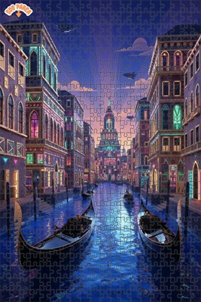 Teona Ahşap لغز خشبي بإطار مزدوج الطبقات من فينيسيا نيون لايت، 500 قطعة، 50x30