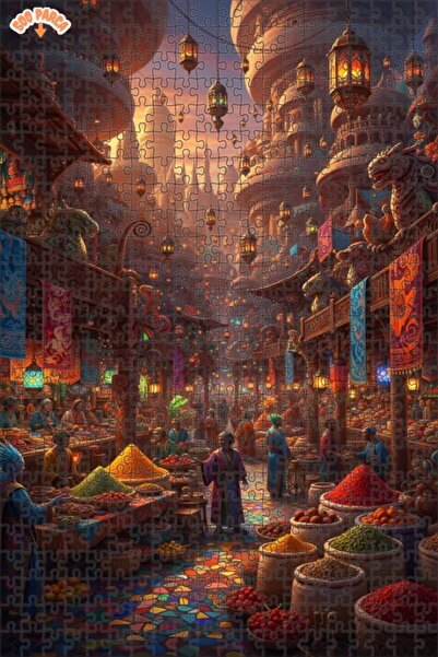 Teona Ahşap لغز فني بمظهر لوحة زيتية لسوق الشرق الخيالي 500 قطعة 50×30