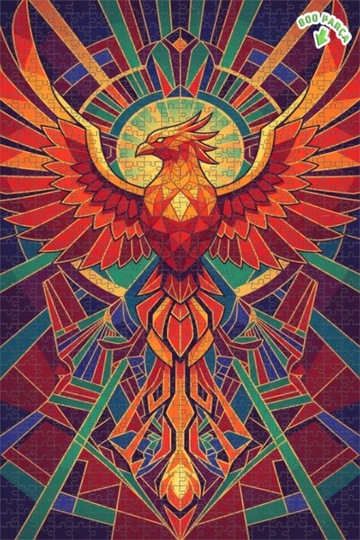 Teona Ahşap لغز خشبي رائع بإطار ذو طابقين بمظهر لوحة زيتية لطائر الفينيق المر...