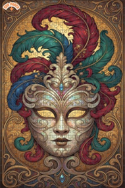 Teona Ahşap لغز خشبي بإطار مزدوج الطبقات بمظهر لوحة زيتية لقناع كرنفال البندق...