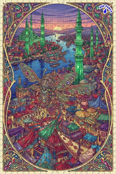 Teona Ahşap لوحة زيتية لحشرة الجواهر ذات الأجنحة في المدينة السحرية، لغز خشبي...