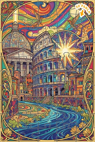 Teona Ahşap لغز خشبي مؤطر بطبقتين بتصميم فني يشبه المناظر الطبيعية الرومانية ...