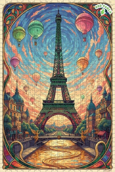 Teona Ahşap لوحة زيتية لبالونات الهواء الساخن باريس بطراز آرت نوفو، لغز خشبي ...