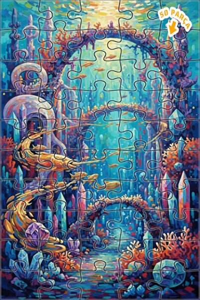 Teona Ahşap لغز خشبي مؤطر بطبقتين بمظهر لوحة زيتية لمدينة سحرية تحت الماء 50 ...