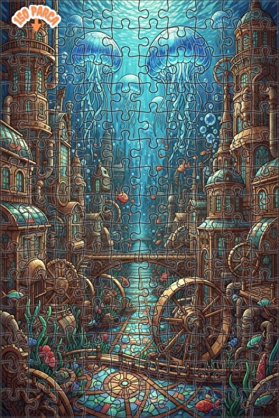 Teona Ahşap لغز خشبي بإطار مزدوج الطبقات من مدينة تحت الماء على طراز ستيمبانك...