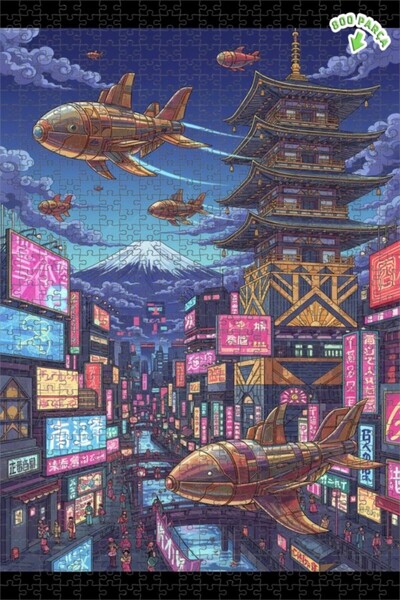 Teona Ahşap لغز خشبي بإطار مزدوج الطبقات يصور مدينة سايبربانك اليابانية والسف...
