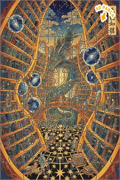 Teona Ahşap لغز خشبي مؤطر من طابقين لمكتبة حكمة التنين 50 قطعة 15×25