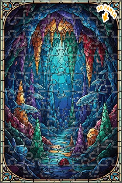 Teona Ahşap لغز خشبي مؤطر بطبقتين على شكل أسماك الكهف الغامضة 50 قطعة 15×25