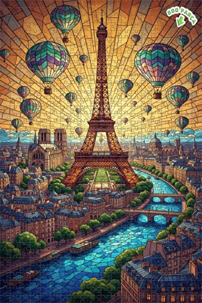 Teona Ahşap لغز خشبي بإطار من طابقين بتصميم باريس دريم مع مظهر زجاجي ملون 800...