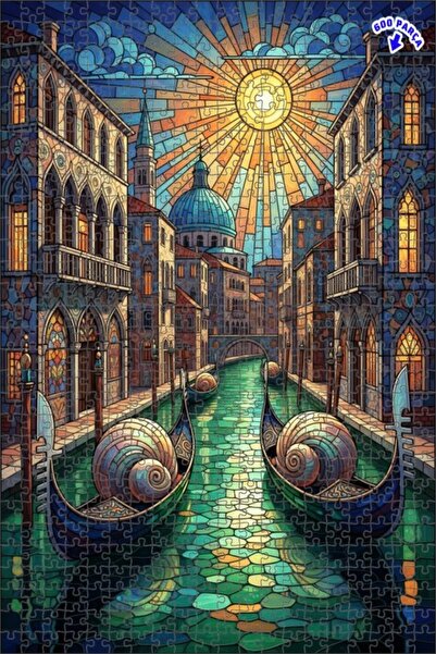 Teona Ahşap لغز خشبي مؤطر بطبقتين لفن الزجاج الملون لقنوات البندقية 600 قطعة ...