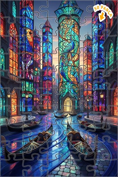 Teona Ahşap لغز خشبي مؤطر بطبقتين لفن الزجاج الملون في ليلة البندقية 50 قطعة ...