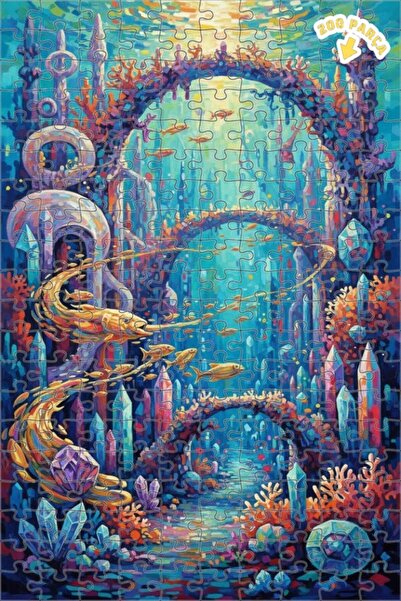 Teona Ahşap لغز خشبي مؤطر بطبقتين بمظهر لوحة زيتية لمدينة سحرية تحت الماء 200...