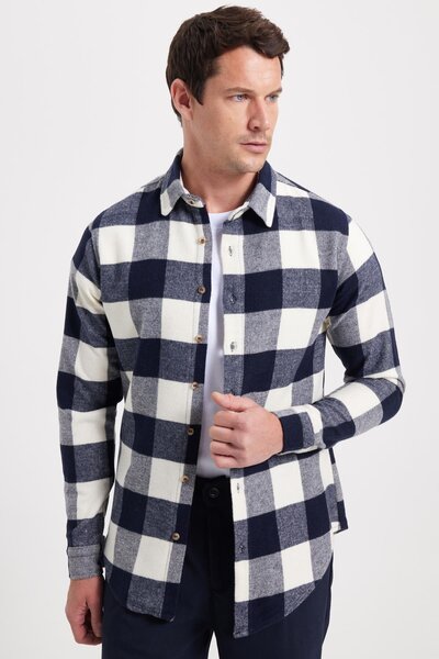 Tudors Men's Slim Fit slim fit checkered winter lumberjack shirt