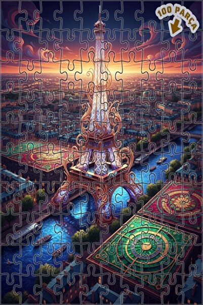 Teona Ahşap لغز خشبي مُعلَّم بإطار على شكل مدينة باريس المرحة بمظهر لوحة زيتي...