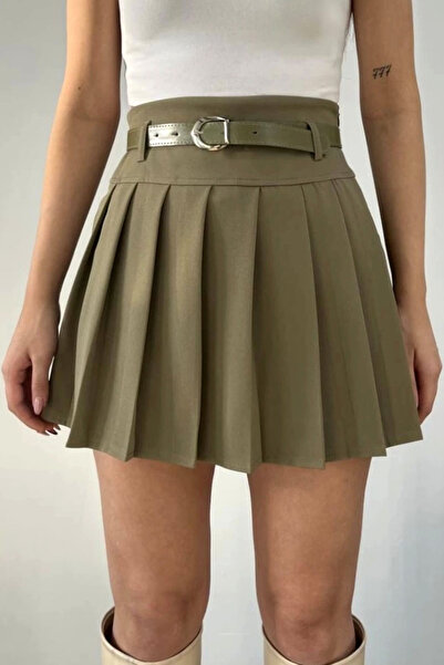 MissThetis Yüksek Beli Kemerli Pileli Piliseli İçi Astarlı Şortlu Mini Kısa B...