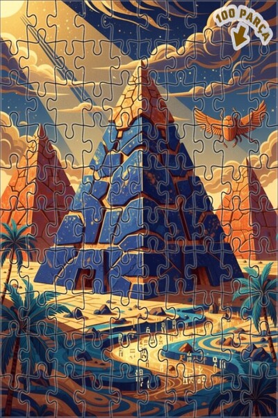 Teona Ahşap لغز الأهرامات الغامضة ذو الطابقين بإطار خشبي 100 قطعة 25×25