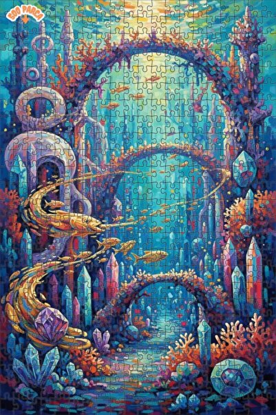 Teona Ahşap لغز خشبي مؤطر بطبقتين بمظهر لوحة زيتية لمدينة سحرية تحت الماء 500...