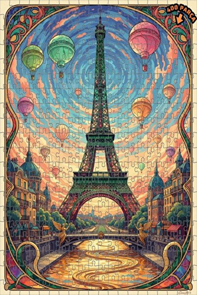 Teona Ahşap لغز خشبي مؤطر بطبقتين لمشهد منطاد الهواء الساخن في باريس بطراز آر...