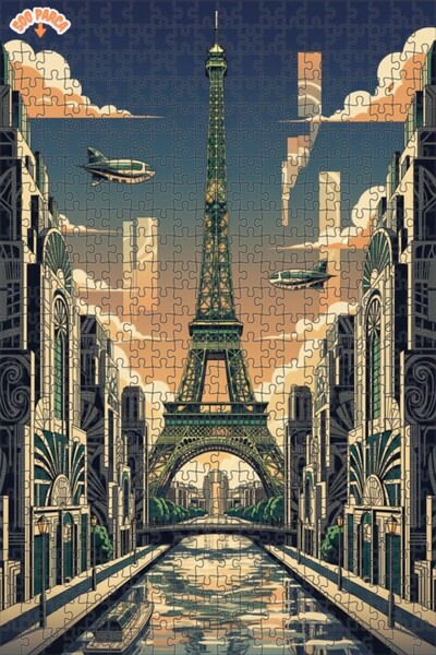 Teona Ahşap لغز خشبي مؤطر بطبقتين بتصميم برج إيفل في باريس على طراز الآرت ديك...