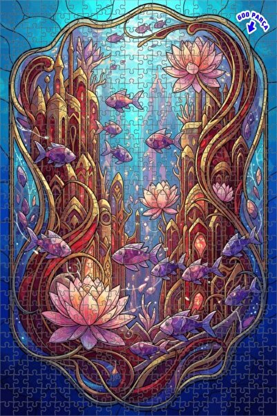 Teona Ahşap لغز خشبي بإطار ذو طابقين بمظهر لوحة زيتية لمدينة سحرية تحت الماء ...