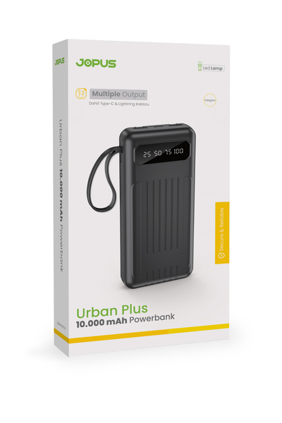 Jopus 10000mAh Powerbank Dahili Kablolu, LCD Ekranlı, LED Lambalı, Taşınabili...