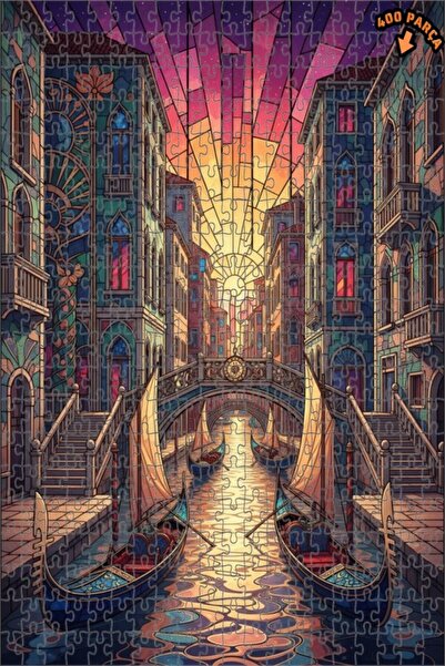 Teona Ahşap لغز خشبي مؤطر بطبقتين لفن الزجاج الملون لقنوات البندقية 400 قطعة ...