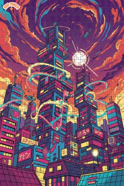 Teona Ahşap لغز خشبي بإطار مزدوج الطبقات لمناظر المدينة السايبربانكية 500 قطع...