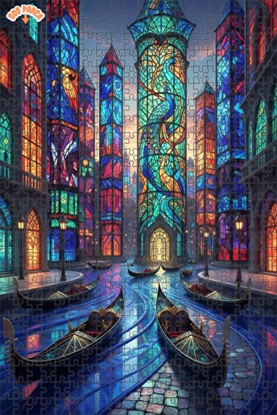 Teona Ahşap لغز خشبي مؤطر بطبقتين لفن الزجاج الملون في ليلة البندقية 500 قطعة...