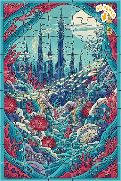 Teona Ahşap لغز خشبي مؤطر بطبقتين بمظهر لوحة زيتية لمدينة غامضة تحت البحر 50 ...