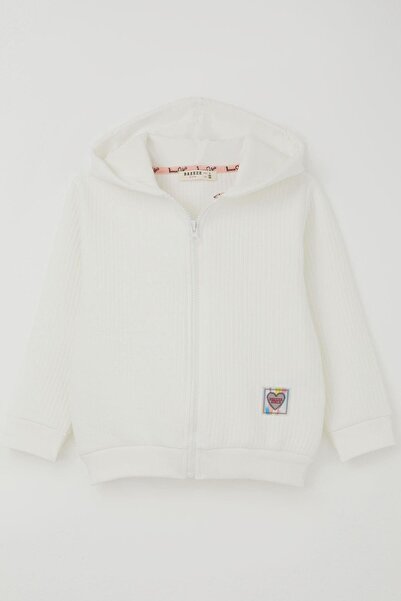 Breeze Girl's Cardigan Love Themed Colorful Emblem Hooded 2-6 Years Old, Ecru