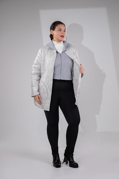 Roxxlen Παλτό μεγάλου μεγέθους με καπιτονέ τσέπες, 2 τεμαχίων