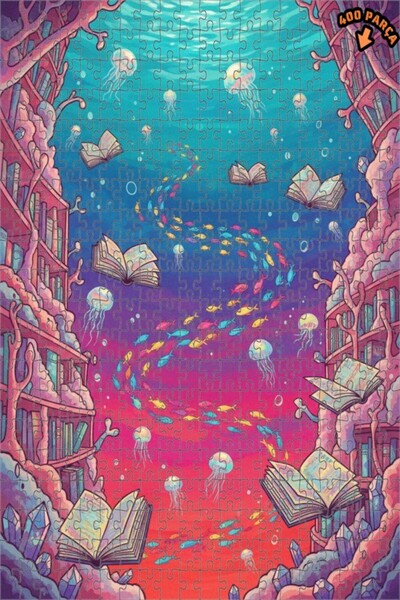 Teona Ahşap لغز خشبي مؤطر ذو طبقتين بتصميم مكتبة البحر السحرية بمظهر الطلاء ا...