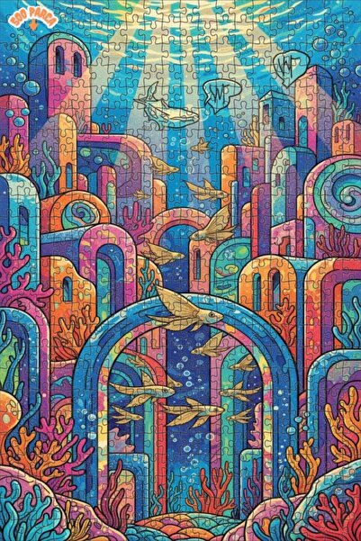 Teona Ahşap لغز خشبي مؤطر بطبقتين، بتصميم مدينة بحرية غامضة بمظهر لوحة زيتية ...