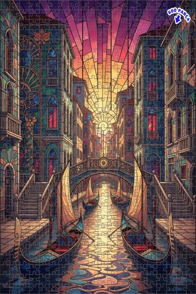 Teona Ahşap لغز خشبي مؤطر بطبقتين لفن الزجاج الملون لقنوات البندقية 600 قطعة ...