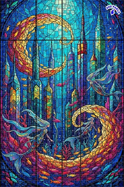 Teona Ahşap لغز خشبي مؤطر من طابقين بتصميم مدينة حورية البحر السحرية مع زجاج ...