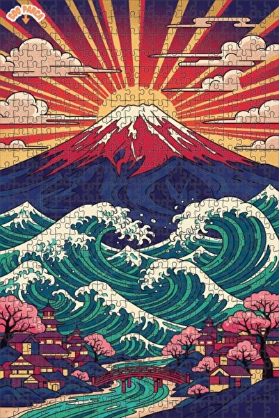 Teona Ahşap لغز فني لتموجات جبل فوجي 500 قطعة 50x30