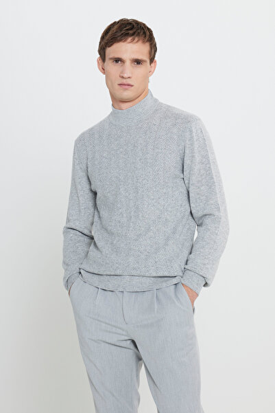 ALTINYILDIZ CLASSICS Men's Gray Melange Standard Fit Regular Cut Half Turtlen...