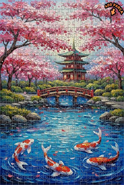 Teona Ahşap لغز خشبي فني ياباني بتصميم حديقة مع أسماك الكوي، 400 قطعة، 35×35 سم